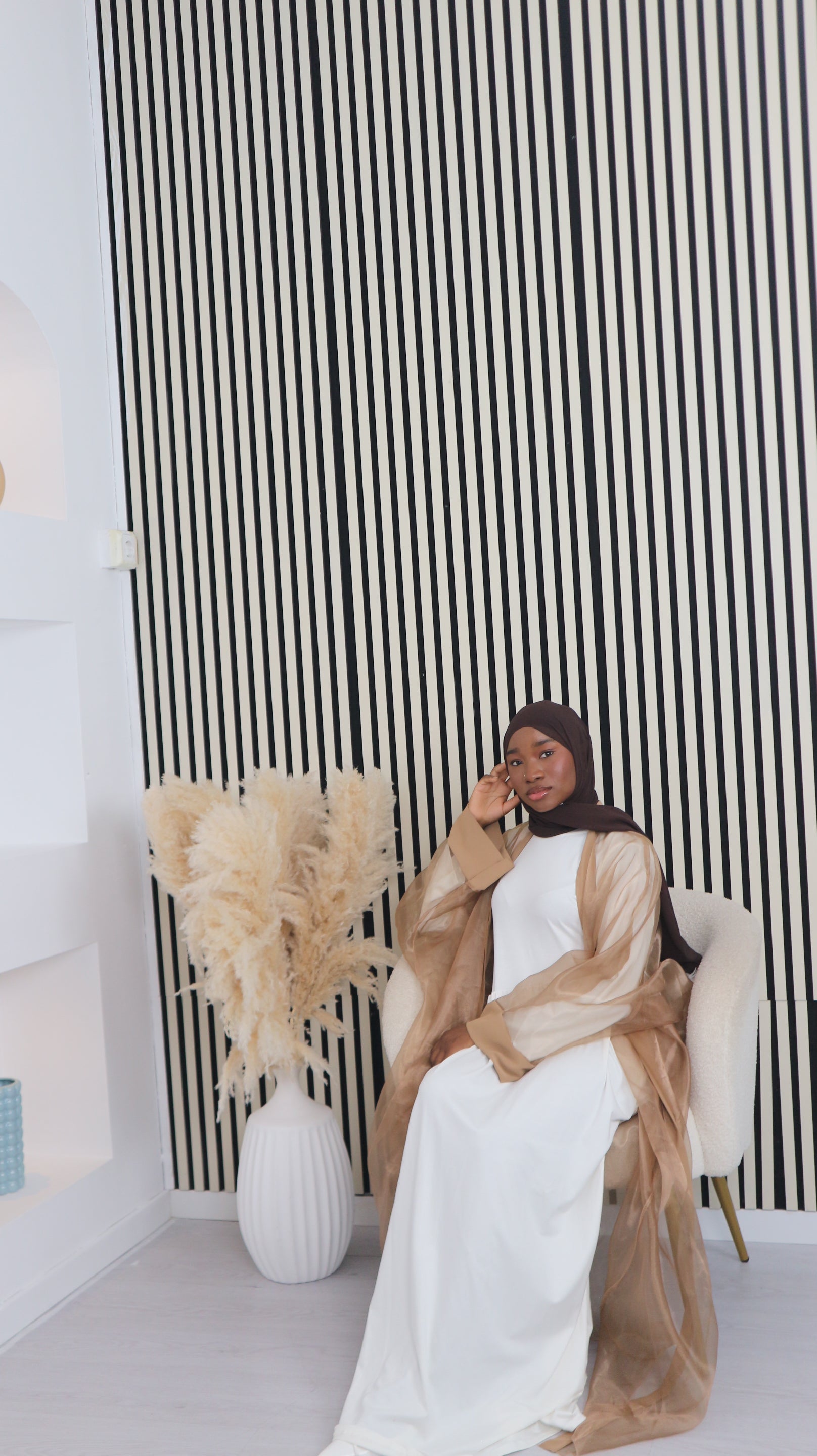 Abaya Noir Marron & Blanco